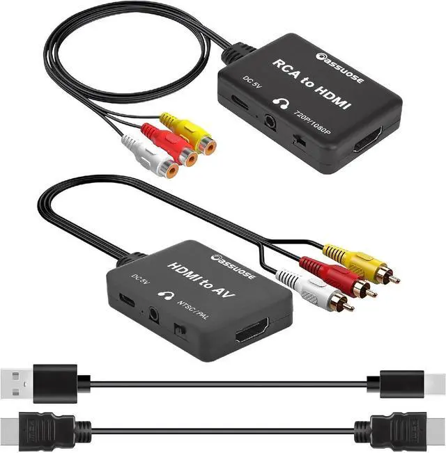 Main image of 2 Pack Video Converter Set RCA to HDMI Converter For converting analog signals to TVs with HDMi ports.HDMI to AV Converter Suitable for converting digital HDMI signals to old TVs with RCA ports