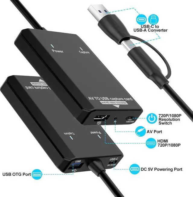 Alt view image 7 of 7 - VHS to Digital - RCA to HDMI Converter USB Video Capture Card for Hi8/VCR/DVD/AV/PS2/Wii Analog to Digital Adapter for Saving Old Memories to Modern Laptop Computer Electronics