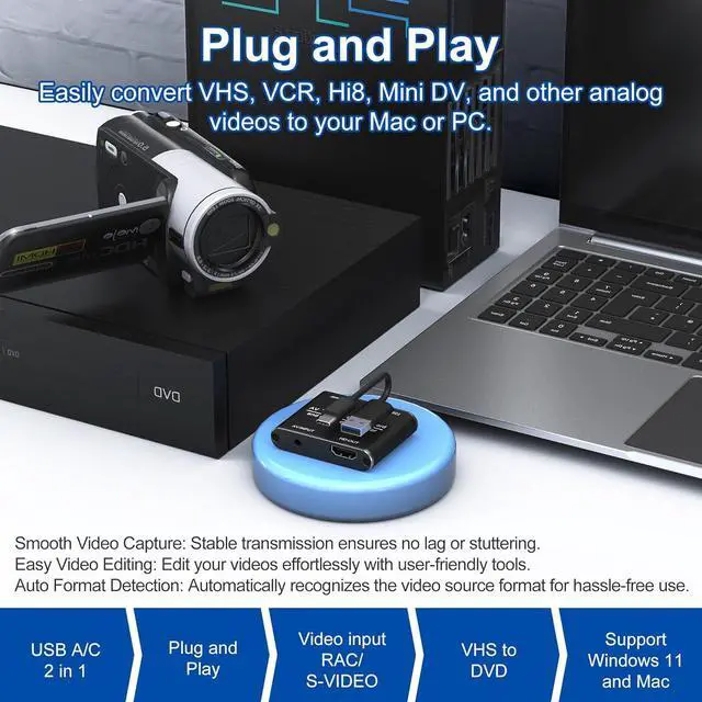 Alt view image 6 of 7 - RCA to HDMI Converter & VHS to Digital Converter - USB Video Capture Card for VHS/VCR/DVD/AV - Analog to Digital Converter with 1080P HD Output AV HDMI Adapter Save and Digitize Old Videos