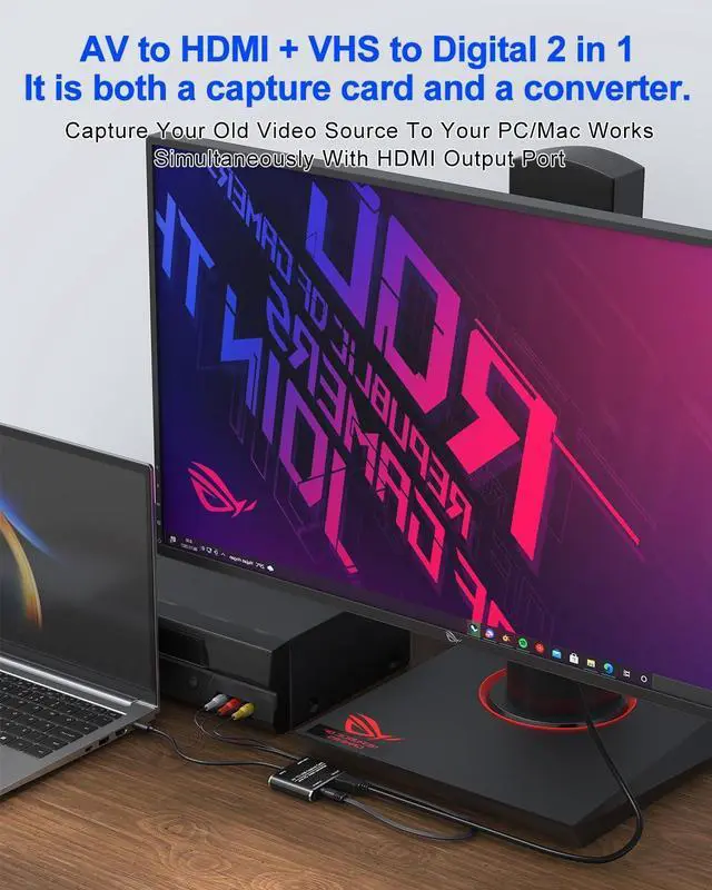 Alt view image 2 of 7 - AV to HDMI Converter with USB Video Capture Function - RCA to HDMI Adapter VHS to Digital Converter for VCR VHS DVD Camcorder Hi8 Supports Recording Videos to Your PC or Mac via USB/USBC