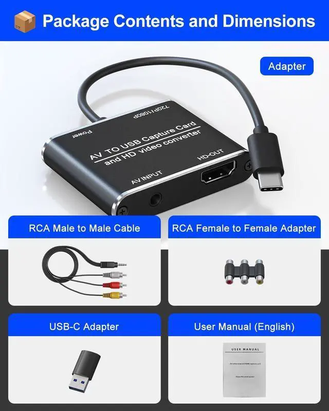 Alt view image 7 of 7 - AV to HDMI Converter with USB Video Capture Function - RCA to HDMI Adapter VHS to Digital Converter for VCR VHS DVD Camcorder Hi8 Supports Recording Videos to Your PC or Mac via USB/USBC