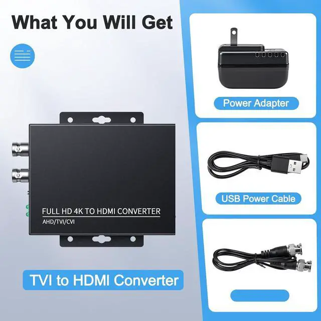 Alt view image 7 of 7 - TVI to HDMI Converter 4K/8MP/1080p BNC to HDMI Adapter for CVBS/TVI/CVI/AHD Security Cameras - Plug & Play with BNC Loop-Out Auto-Detect Resolutions & Durable Metal Housing