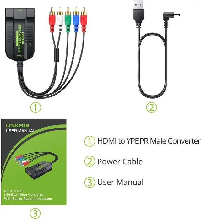 Alt view image 7 of 7 - 1080P HDMI to Component Converter HDMI to YPbPr Converter HDMI to Video Adapter HDMI to 5RCA RGB YPbPr Converter for HDTV box  TV PC PS3 Roku Blu-Ray DVD