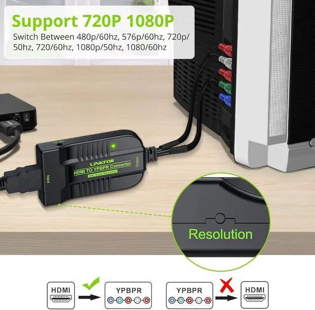 Alt view image 6 of 7 - 1080P HDMI to Component Converter HDMI to YPbPr Converter HDMI to Video Adapter HDMI to 5RCA RGB YPbPr Converter for HDTV box  TV PC PS3 Roku Blu-Ray DVD