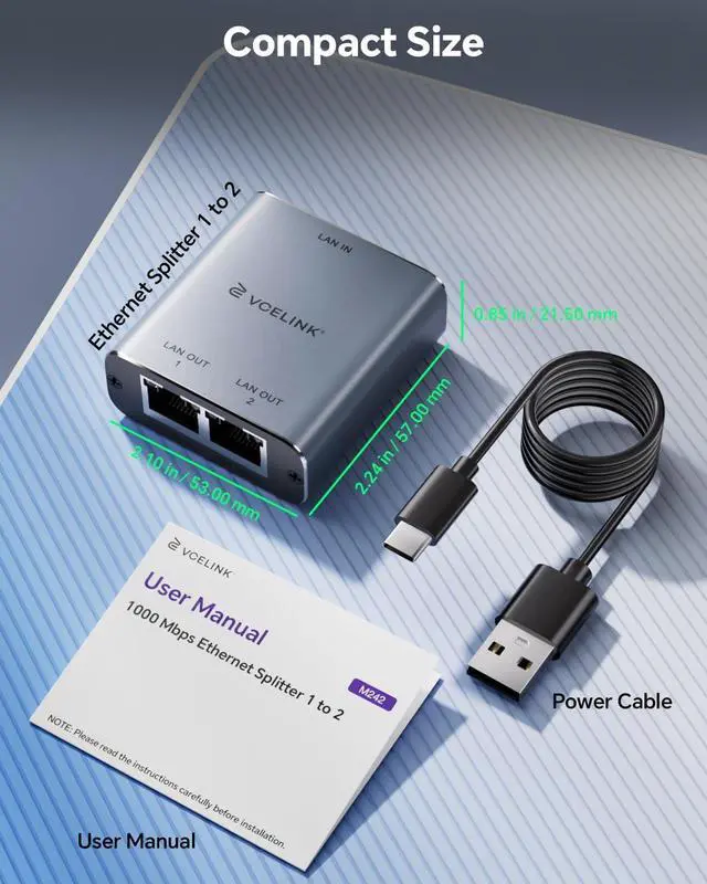 Alt view image 6 of 7 - Ethernet Splitter 1 to 2 1000Mbps Ethernet Switch with USB Power Cable Supports 2 Devices Simultaneously Networking Compatible with Cat7/Cat6/Cat5 Ideal for PS5 Xbox Smart TVs Laptops