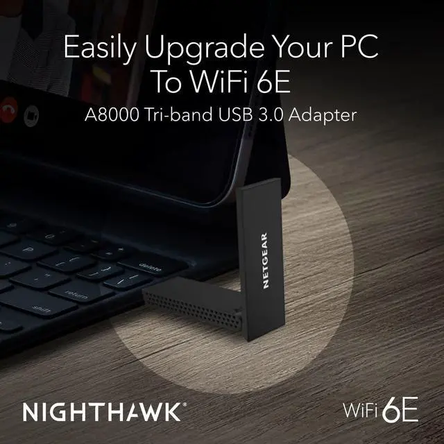Alt view image 2 of 6 - Nighthawk WiFi 6E USB 3.0 Adapter (A8000) - AXE3000 Tri-Band Wireless Gigabit Speed (Up to 3Gbps) - New 6GHz Band  Works with Any WiFi 6 or 6E Router Or Mesh System - for Windows PC