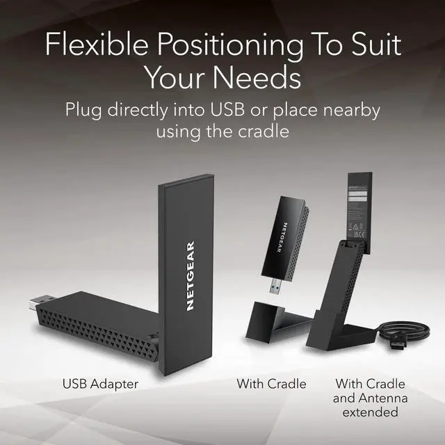 Alt view image 6 of 6 - Nighthawk WiFi 6E USB 3.0 Adapter (A8000) - AXE3000 Tri-Band Wireless Gigabit Speed (Up to 3Gbps) - New 6GHz Band  Works with Any WiFi 6 or 6E Router Or Mesh System - for Windows PC