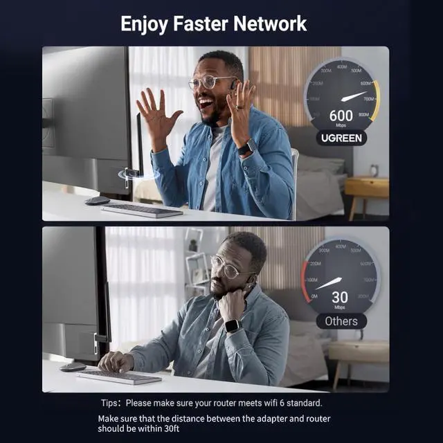 Alt view image 5 of 7 - WiFi Adapter for Desktop PC AX900 USB WiFi 6 Adapter with 5GHz/2.4GHz Dual Band 6dBi High Gain Antenna Built-in Driver for Win11/10