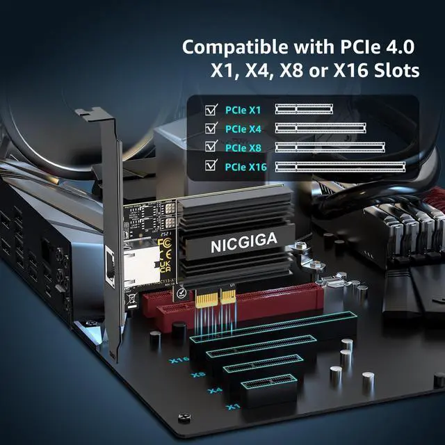 Alt view image 5 of 7 - 2025 New 10G Base-T PCI-e4.0 X1 Network Card Marvell AQC113 Controller 10Gb Ethernet Adapter Support WOL 10Gbe RJ45 Port NIC Card Windows10/11/Windows Server/Linux