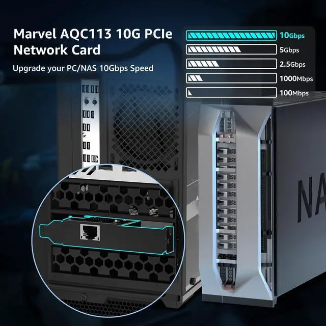 Alt view image 7 of 7 - 2025 New 10G Base-T PCI-e4.0 X1 Network Card Marvell AQC113 Controller 10Gb Ethernet Adapter Support WOL 10Gbe RJ45 Port NIC Card Windows10/11/Windows Server/Linux
