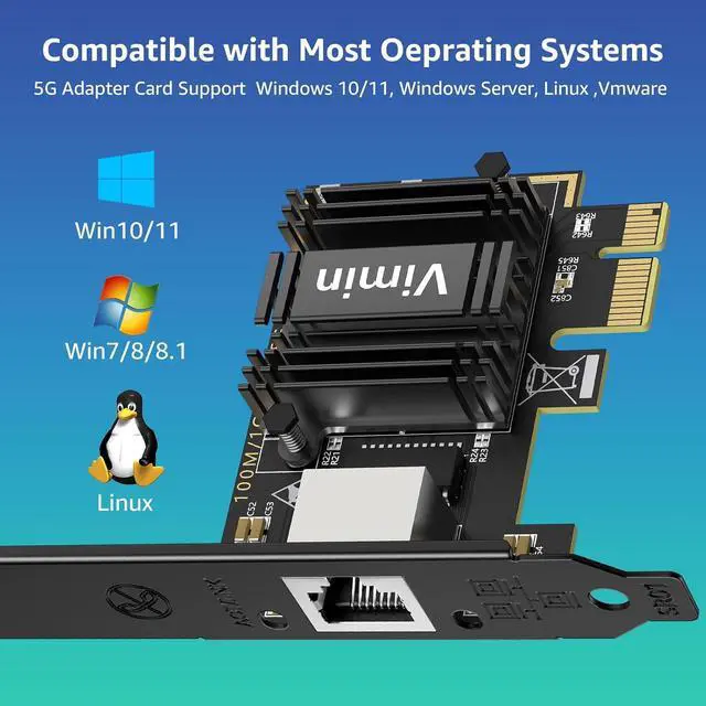 Alt view image 5 of 7 - 5G Base-T PCIe Network Card with RTL8126 5G Network Card RJ45 Port 5G/2.5G/1000/100 Mbit/s PCI Express Ethernet Adapter for Windows10/11 Vmware and Linux Support WOL for PCle x4 x8 x16