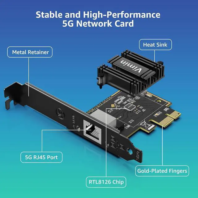 Alt view image 6 of 7 - 5G Base-T PCIe Network Card with RTL8126 5G Network Card RJ45 Port 5G/2.5G/1000/100 Mbit/s PCI Express Ethernet Adapter for Windows10/11 Vmware and Linux Support WOL for PCle x4 x8 x16