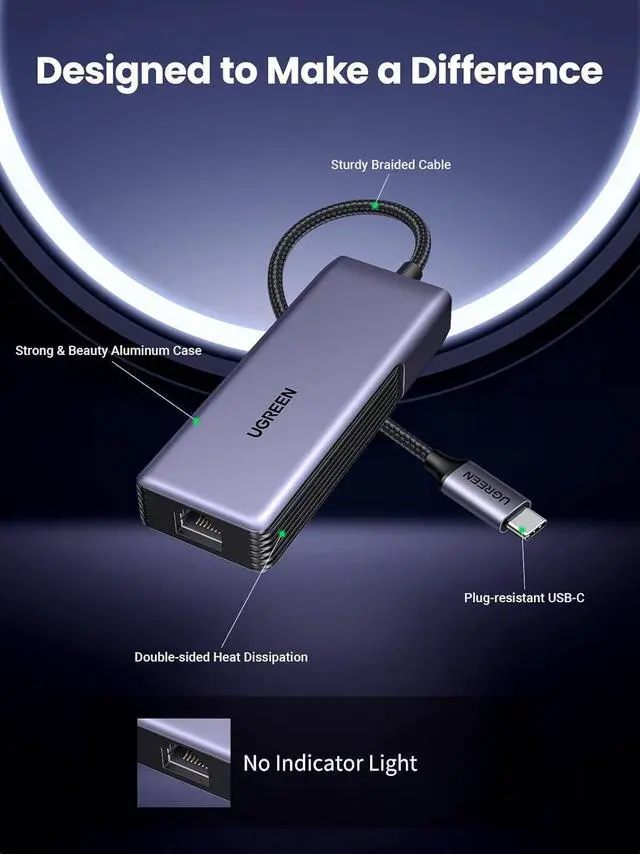 Alt view image 7 of 7 - USB C to Ethernet Adapter 5Gb Ethernet Adapter for Laptop Aluminum with Thermal Design Type C (Thunderbolt 5/4/3 Compatible) to RJ45 Network LAN Internet Compatible for MacBook Air/Pro XPS