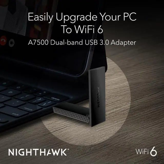 Alt view image 2 of 6 - Nighthawk WiFi 6 USB 3.0 Adapter (A7500)  AX1800 Dual-Band Wireless Gigabit Speed (Up to 1.8Gbps)  Works with Any WiFi 6 or WiFi 5 Router Or Mesh System - for Windows PC