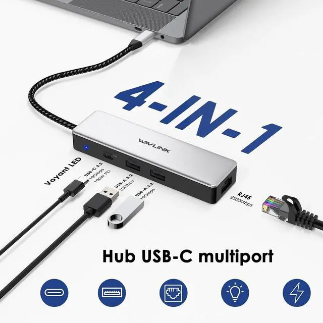 Alt view image 2 of 7 - USB C to Ethernet Adapter 10Gbps Hub with 1* USB-C 2* USB-A 2.5Gbps Ethernet Port for Laptop Type C (Thunderbolt 4/3 Compatible) to Network for MacBook iPad Hp XPS Windows