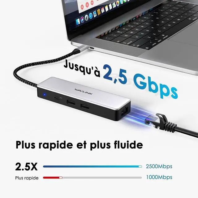 Alt view image 3 of 7 - USB C to Ethernet Adapter 10Gbps Hub with 1* USB-C 2* USB-A 2.5Gbps Ethernet Port for Laptop Type C (Thunderbolt 4/3 Compatible) to Network for MacBook iPad Hp XPS Windows