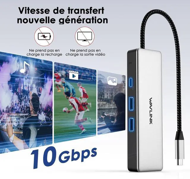 Alt view image 4 of 7 - USB C to Ethernet Adapter 10Gbps Hub with 1* USB-C 2* USB-A 2.5Gbps Ethernet Port for Laptop Type C (Thunderbolt 4/3 Compatible) to Network for MacBook iPad Hp XPS Windows