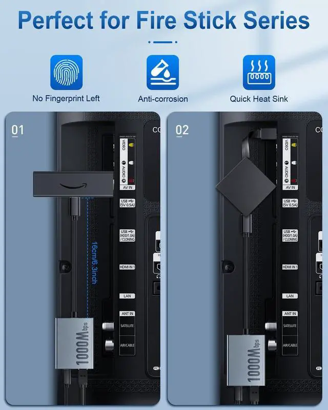 Alt view image 6 of 6 - 1000 Mbps Ethernet Adapter for Fire TV Stick Micro USB to RJ45 Gigabit Ethernet Network Adapter Compatible with 4K Fire Stick Chromecast Google Home Mini and More Streaming TV Sticks