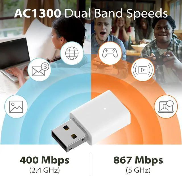 Alt view image 4 of 7 - AC1300 USB WiFi Adapter 2.4/5GHz Dual Band Wireless Internet Travel Size for Desktop PC Laptop MU-MIMO Plug & Play Supports Windows 10/11 Drivers WPA3 Enhanced Security (AC13U)