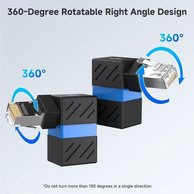 Alt view image 2 of 7 - 2-Pack 10Gbps 360° Rotatable Cat 6A Right Angle Ethernet Adapter Cat6A RJ45 Ethernet Adapter Male to Female