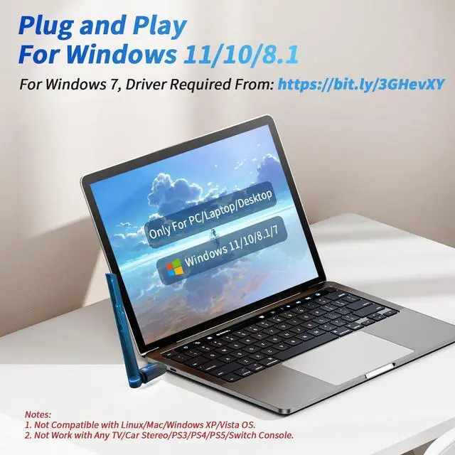 Alt view image 4 of 7 - Long Range Bluetooth 6.0 Adapter for PC Built-in PA for 5dBi High-Gain Wireless USB Dongle for Windows 11/10/8.1 Laptop Desktop Plug & Pair w/Bluetooth Headphones Speaker Keyboard Mouse