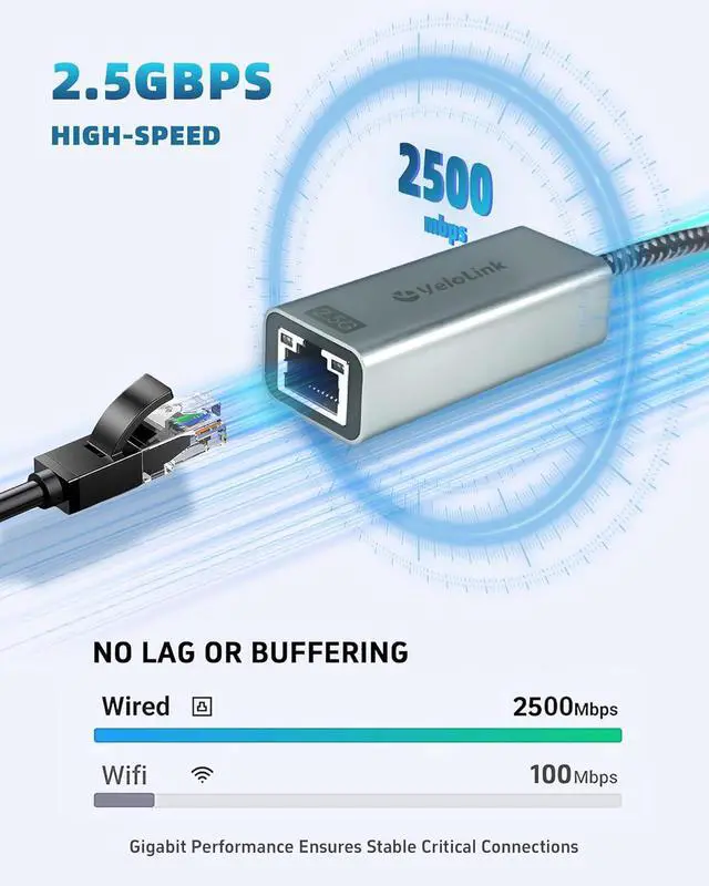 Alt view image 3 of 7 - USB to Ethernet Adapter 2.5Gbps USB C to RJ45 Gigabit LAN 2-in-1 Ethernet Adapter for Laptop (Thunderbolt 4/3 Compatible) Aluminium Shell&Nylon Cable for Laptop MacBook Chromebook PC and More