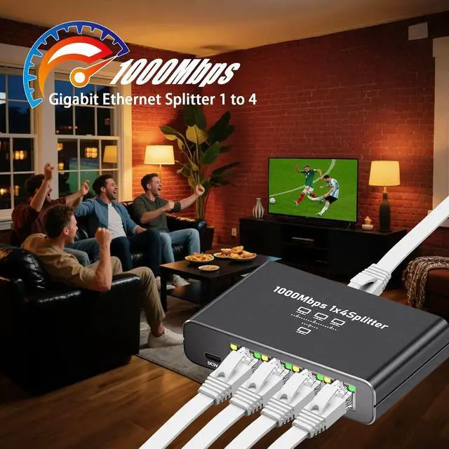 Alt view image 3 of 7 - Gigabit Ethernet Splitter 1 to 4 - 1000Mbps RJ45 Port Router Switch with USB-C Power Plug & Play 1-in-4-Out LAN Adapter for Cat5/5e/6/7/8 Cables High Speed Network Switch for Desktop Printer Camera