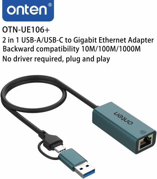 Alt view image 2 of 6 - USB-A and USB-C to Ethernet Adapter Driver Free RJ45 to USB C or USB A Gigabit Ethernet LAN Network Adapter for Windows Mac OS iOS and More