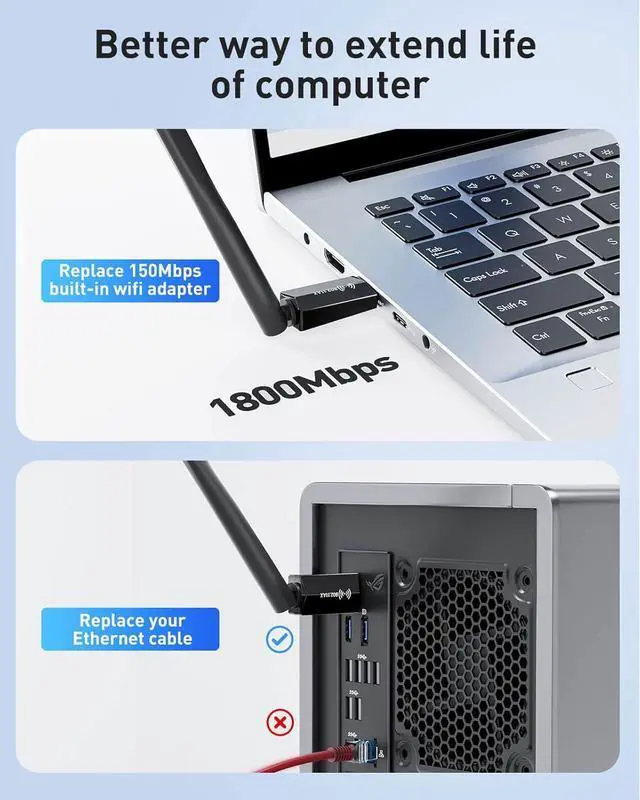 Alt view image 6 of 7 - USB WiFi Adapter for Desktop PC - WiFi 6 Adapter AX1800 Dual Band 5G/2.4G for Desktop PC USB3.0 WiFi Dongle 7dBi High Gain Wi-Fi Antenna Wireless USB Network Card for Laptop Supports Win10/11