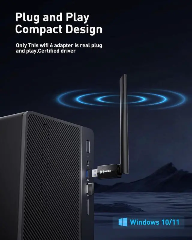 Alt view image 7 of 7 - USB WiFi Adapter for Desktop PC - WiFi 6 Adapter AX1800 Dual Band 5G/2.4G for Desktop PC USB3.0 WiFi Dongle 7dBi High Gain Wi-Fi Antenna Wireless USB Network Card for Laptop Supports Win10/11