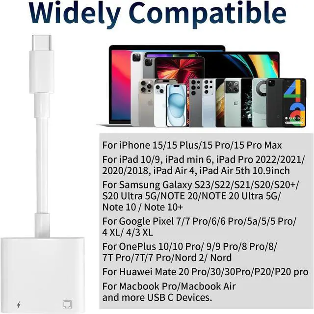 Alt view image 6 of 7 - 2 in 1 USB C to Ethernet Adapter [ MFi Certified] RJ45 Ethernet LAN Network Adapter with USB Type C Charge Port Compatible with iPhone 16/15 Pro/Max/Plus MacBook iPad and More Supports 100Mbps