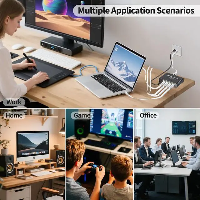 Alt view image 6 of 7 - Gigabit Ethernet Splitter 1 to 4 - 1000Mbps RJ45 Port Router Switch with USB-C Power Plug & Play 1-in-4-Out LAN Adapter for Cat5/5e/6/7/8 Cables High Speed Network Switch for Desktop Printer Camera