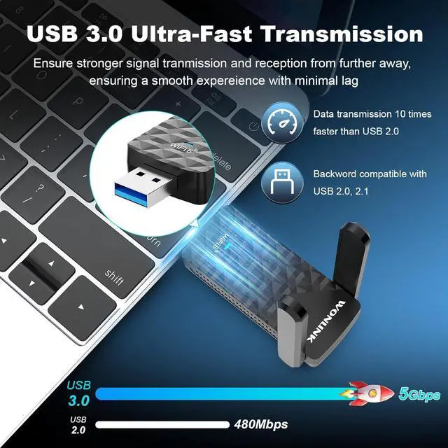 Alt view image 4 of 7 - AX1800 USB WiFi 6 Adapter NA1602 Dual Band WiFi Adapter for Desktop pc with 2 Antennas WPA3MU-MIMO2.4GHz/5GHz USB 3.0 WiFi Dongle Compatible with Windows 10/11