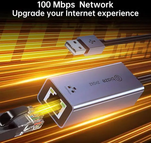 Alt view image 2 of 7 - USB to Ethernet Adapter, USB to RJ45 LAN Converter, 100Mbps Fast Wired Network Adapter for Laptop, PC, macOS, Windows, Linux - Compact Aluminum Shell, Plug & Play