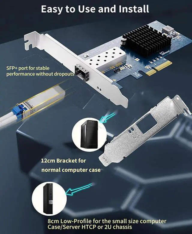 Alt view image 6 of 7 - 10Gb Open SFP+ PCI-e Network Card, with in-tel 82599(X520-DA1) Controller, 10Gbps Ethernet Adapter, 10Gbe 10G NIC Card, Support Windows/Windows Server/VMware