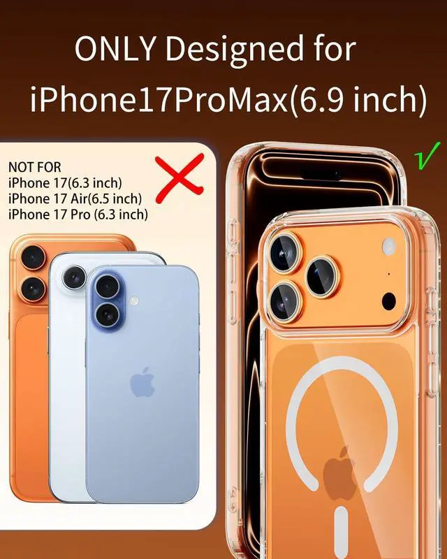 Alt view image 5 of 7 - for iPhone 17 Pro Max Case Compatible with MagSafe Magnetic Slim Cover Anti-Yellowing & Shockproof Full Camera Protection Includes Screen & Lens Protectors Clear Protective Case