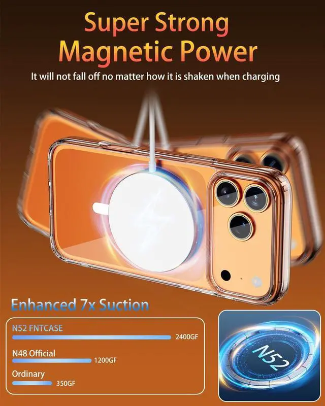 Alt view image 4 of 7 - for iPhone 17 Pro Max Case Compatible with MagSafe Magnetic Slim Cover Anti-Yellowing & Shockproof Full Camera Protection Includes Screen & Lens Protectors Clear Protective Case