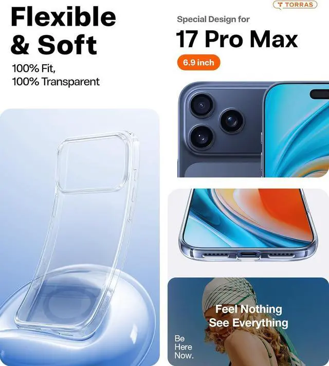 Alt view image 6 of 7 - Crystal Clear for iPhone 17 Pro Max Case [Anti-Yellowing][Military-Grade Protection] Slim Transparent Anti-Scratch Back Soft Bumper Non-Slip Protective Phone Cover Clear 6.9