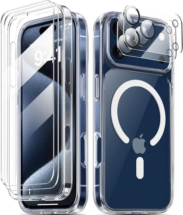 Main image of Magnetic for iPhone 17 Pro Max Case Non-Yellowing Screen Protector + Camera Lens Protector Compatible with MagSafe Dual-Layer Military Grade 17 FT Drop Shockproof Protection Phone Cover Clear