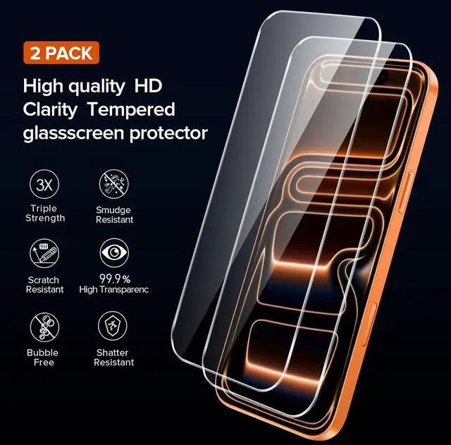 Alt view image 3 of 7 - 3-in-1 Clear Case Designed for iPhone 17 Pro 6.3 2025 with 2 Pack Tempered Glass Screen Protector Military Shockproof Hard Back Slim for iPhone 17 Pro Cover - Clear