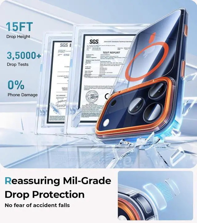 Alt view image 5 of 7 - for iPhone 17 Pro Max Case Clear Orange - Aluminum Camera Frame Magnetic 17 Pro Max Case Fit for Mag Safe Camera Control Transparent Military Shockproof Phone Cover for iPhone 17 Pro Max