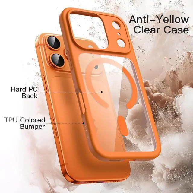 Alt view image 3 of 6 - Magnetic Case for iPhone 17 Pro Max 6.9-Inch Compatible with MagSafe Shockproof Phone Bumper Cover Solid Color Matte TPU Frame Anti-Scratch Clear Back (Orange)