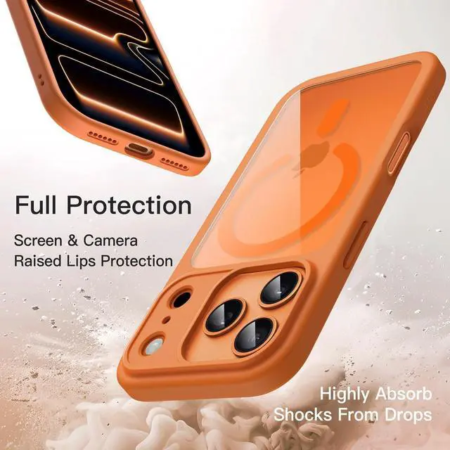 Alt view image 4 of 6 - Magnetic Case for iPhone 17 Pro Max 6.9-Inch Compatible with MagSafe Shockproof Phone Bumper Cover Solid Color Matte TPU Frame Anti-Scratch Clear Back (Orange)
