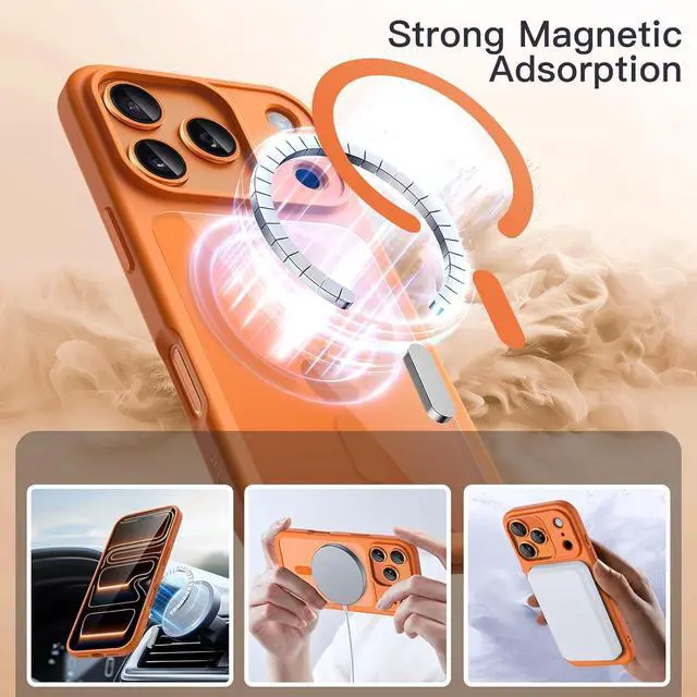 Alt view image 5 of 6 - Magnetic Case for iPhone 17 Pro Max 6.9-Inch Compatible with MagSafe Shockproof Phone Bumper Cover Solid Color Matte TPU Frame Anti-Scratch Clear Back (Orange)