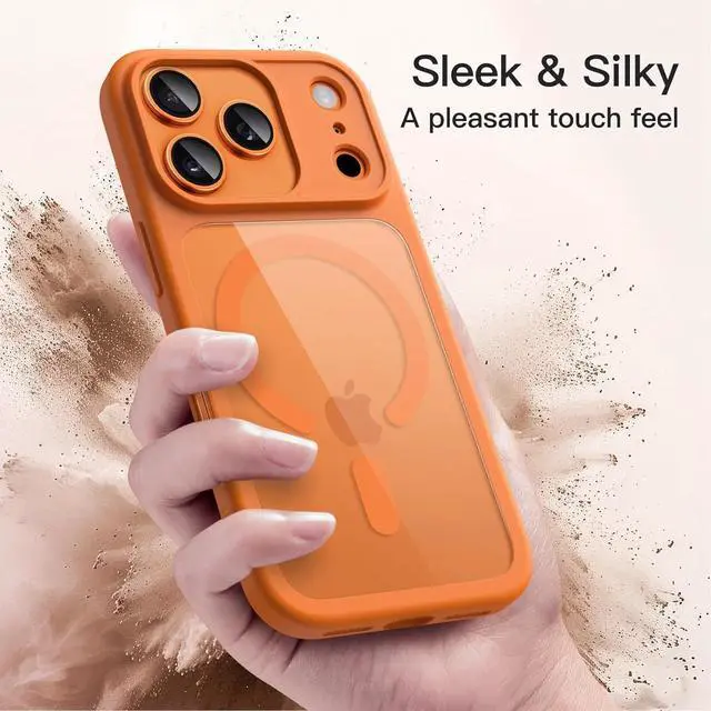 Alt view image 6 of 6 - Magnetic Case for iPhone 17 Pro Max 6.9-Inch Compatible with MagSafe Shockproof Phone Bumper Cover Solid Color Matte TPU Frame Anti-Scratch Clear Back (Orange)