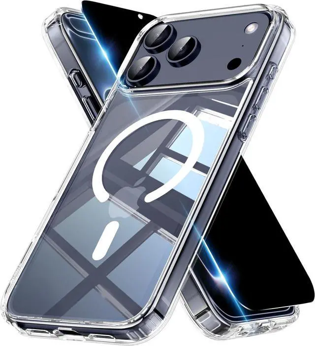 Main image of Magnetic for iPhone 17 Pro Max Clear Case with Privacy Screen Protector [Non-Yellowing] Shockproof Slim Cover Compatible with MagSafe Magnetic for iPhone 17 ProMax 6.9 5G Cover-Transparent