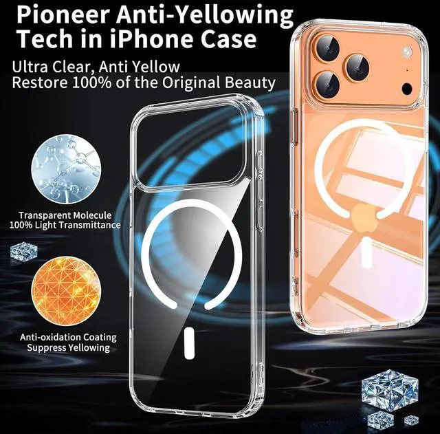 Alt view image 2 of 7 - Magnetic for iPhone 17 Pro Max Clear Case with Privacy Screen Protector [Non-Yellowing] Shockproof Slim Cover Compatible with MagSafe Magnetic for iPhone 17 ProMax 6.9 5G Cover-Transparent