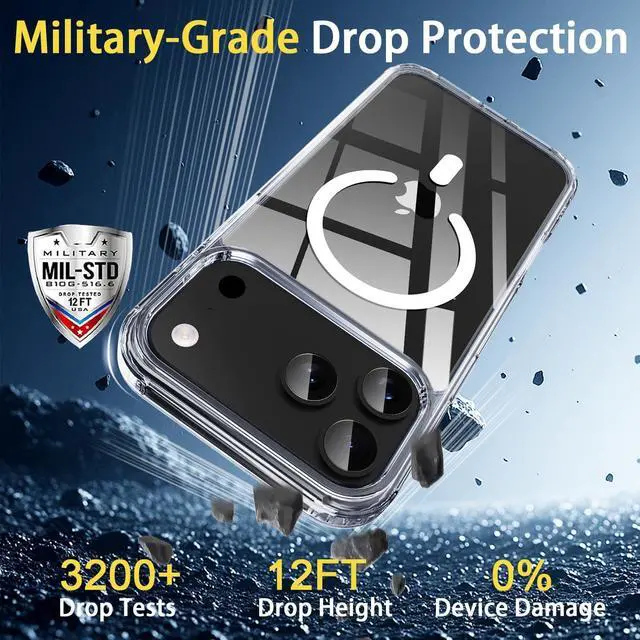 Alt view image 5 of 7 - Anti-Yellowing Magnetic for iPhone 17 Pro Max Case with 1 Screen Protector [Mil-Grade Drop Protection] [Compatible with Magsafe] Shockproof Slim Transparent Protective Phone Case Clear