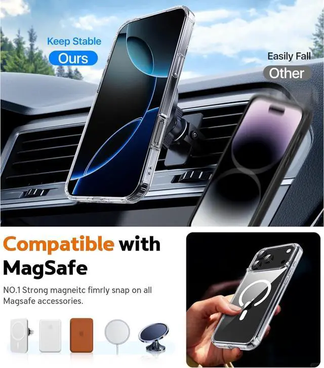 Alt view image 6 of 7 - Anti-Yellowing Magnetic for iPhone 17 Pro Max Case with 1 Screen Protector [Mil-Grade Drop Protection] [Compatible with Magsafe] Shockproof Slim Transparent Protective Phone Case Clear