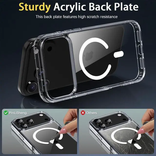 Alt view image 7 of 7 - Anti-Yellowing Magnetic for iPhone 17 Pro Max Case with 1 Screen Protector [Mil-Grade Drop Protection] [Compatible with Magsafe] Shockproof Slim Transparent Protective Phone Case Clear